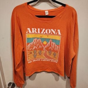Love Vintage Coral Cropped Arizona Grand Canyon Sweatshirt Sz L Comfy Casual